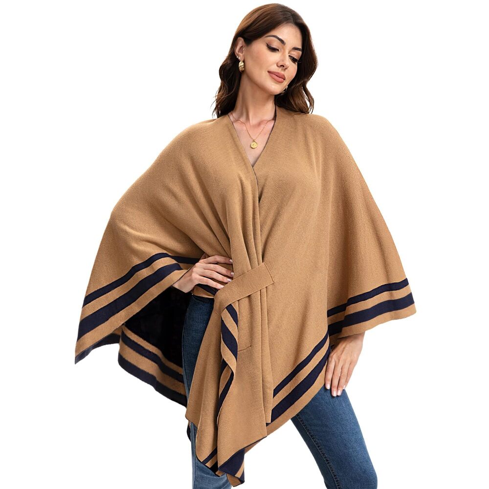 5729 Women's Shawl Wrap Open Front Knit Poncho Soft Wool-blend Cape Sweater